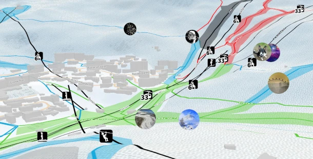 Piste map with circle avatars