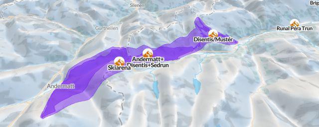 Piste map of the resort Andermatt+Disentis+Sedrun