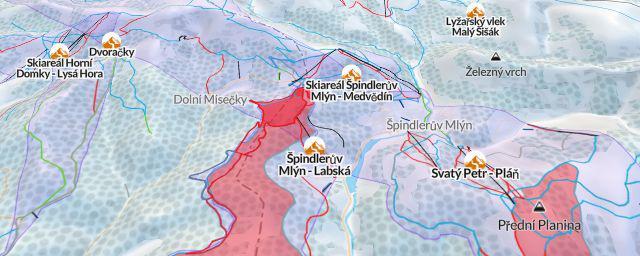 Piste map of the resort Skiareál Špindlerův Mlýn - Medvědín