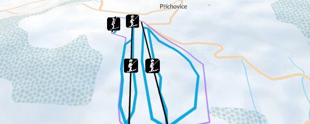 Piste map of the resort skiareál U Čápa