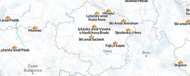 Piste map of the region Vysočina