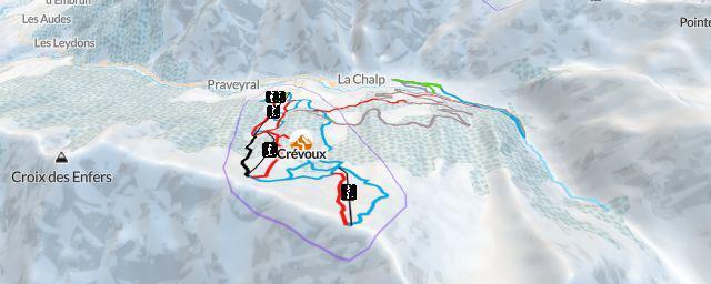 Piste map of the resort Crévoux