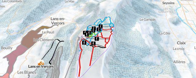 Piste map of the resort Montagnes de Lans