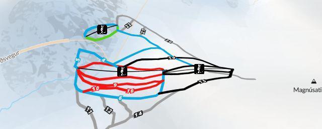 Piste map of the resort Skíðasvæðið í Oddsskarði