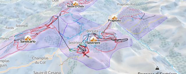 Piste map of the resort Sestriere