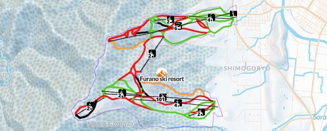 Piste map of the resort Furano ski resort