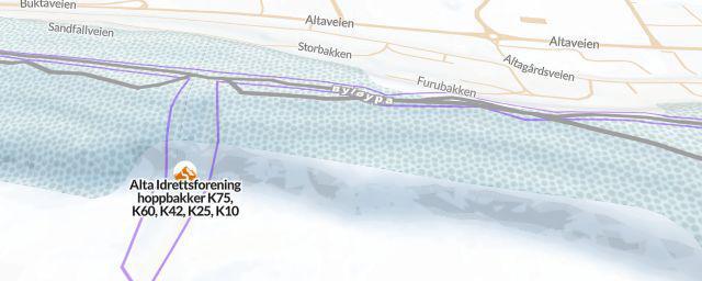 Piste map of the resort Alta Idrettsforening hoppbakker K75, K60, K42, K25, K10